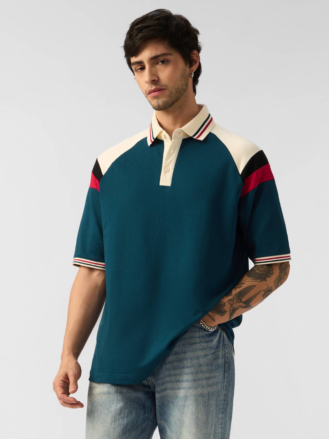The Souled Store Dark Blue Polo Neck T-Shirt - Image 3