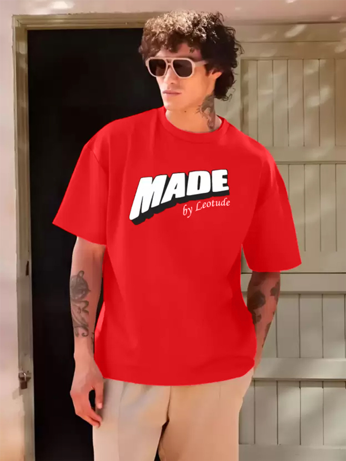 Image of JUST ROAR Printed Men Round Neck Red T-Shirt