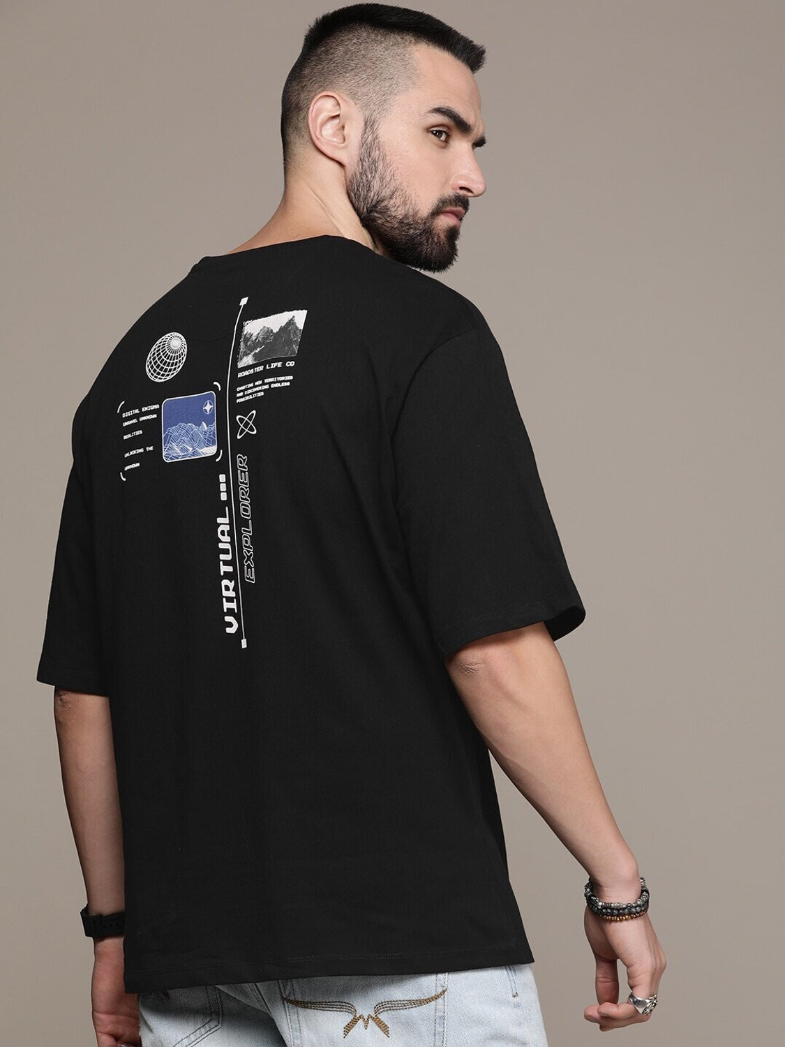 Image of Roadster Printed, Typography Men Round Neck Black T-Shirt