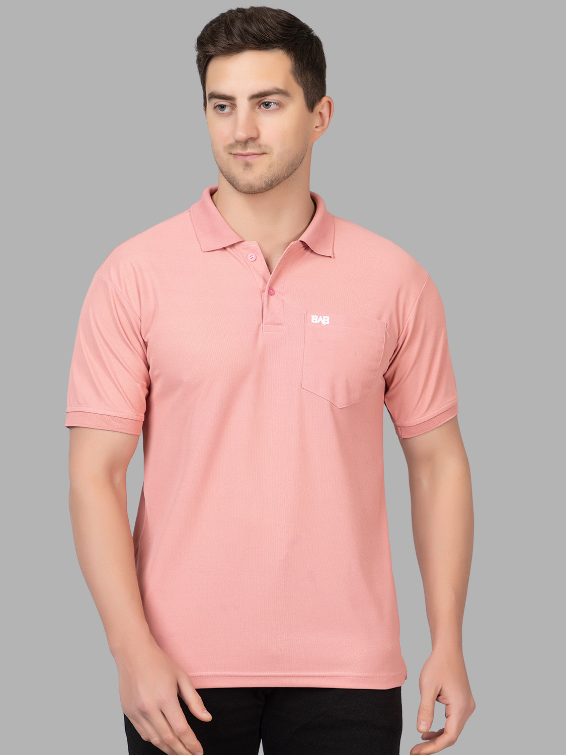 Image of BAB Solid Men Polo Neck Pink T-Shirt