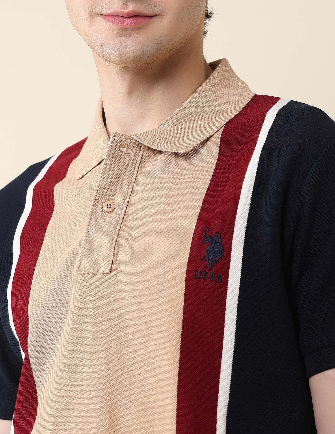 Image of U.S. POLO ASSN. Colorblock Men Polo Neck Blue T-Shirt