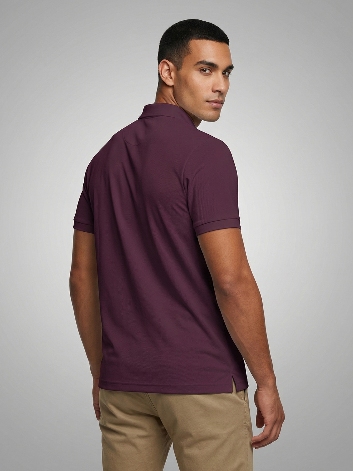 Image of NOBERO Solid Men Polo Neck Purple T-Shirt