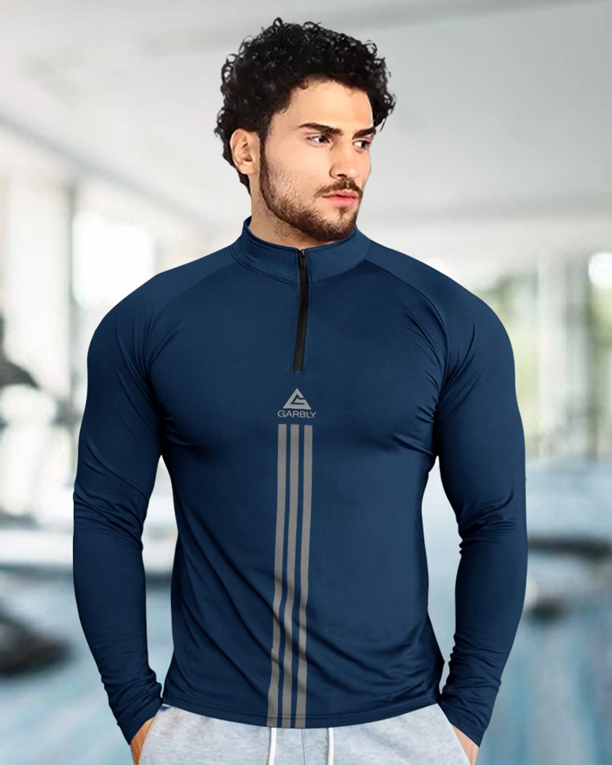 GARBLY Printed Men Henley Neck Navy Blue T-Shirt