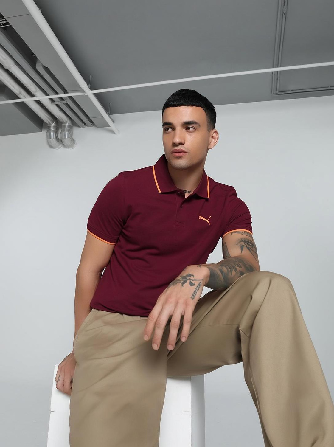 Image of PUMA Solid Men Polo Neck Red T-Shirt