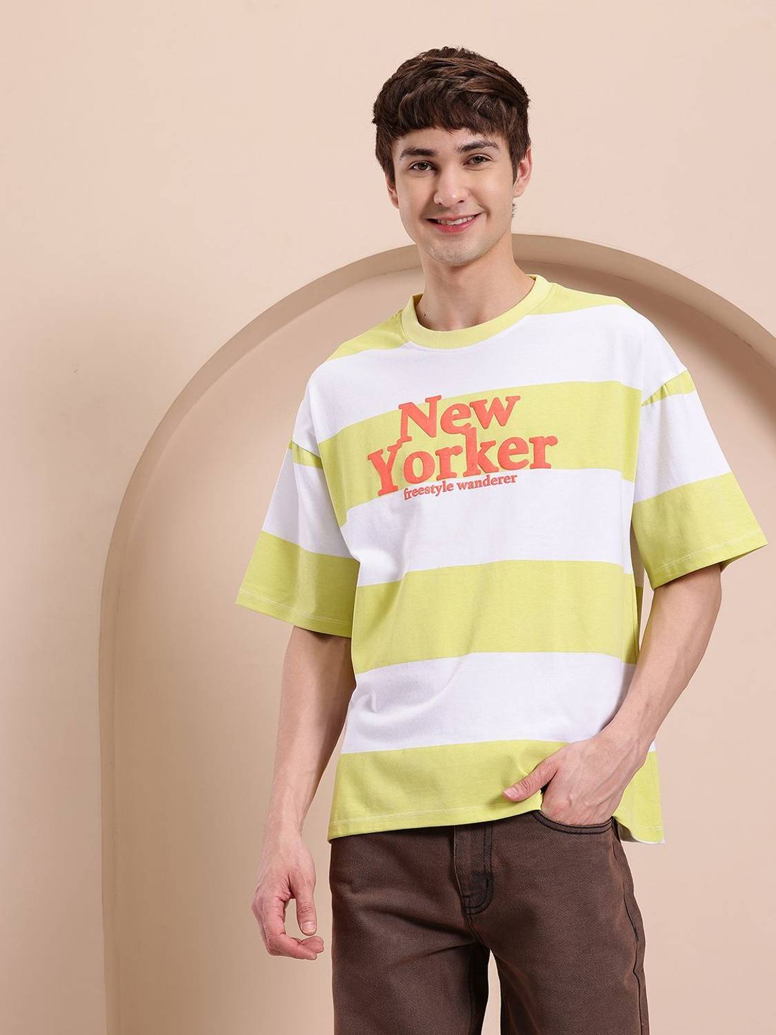 Mast & Harbour Striped Men Round Neck Green T-Shirt