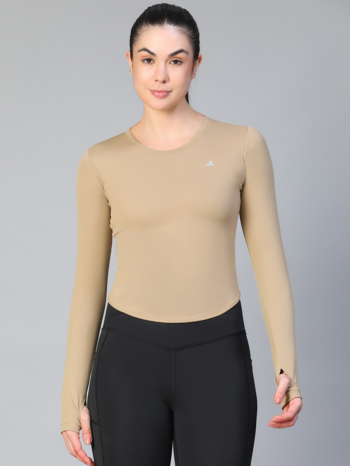 ATHLISIS Washed/Ombre Women Round Neck Beige T-Shirt