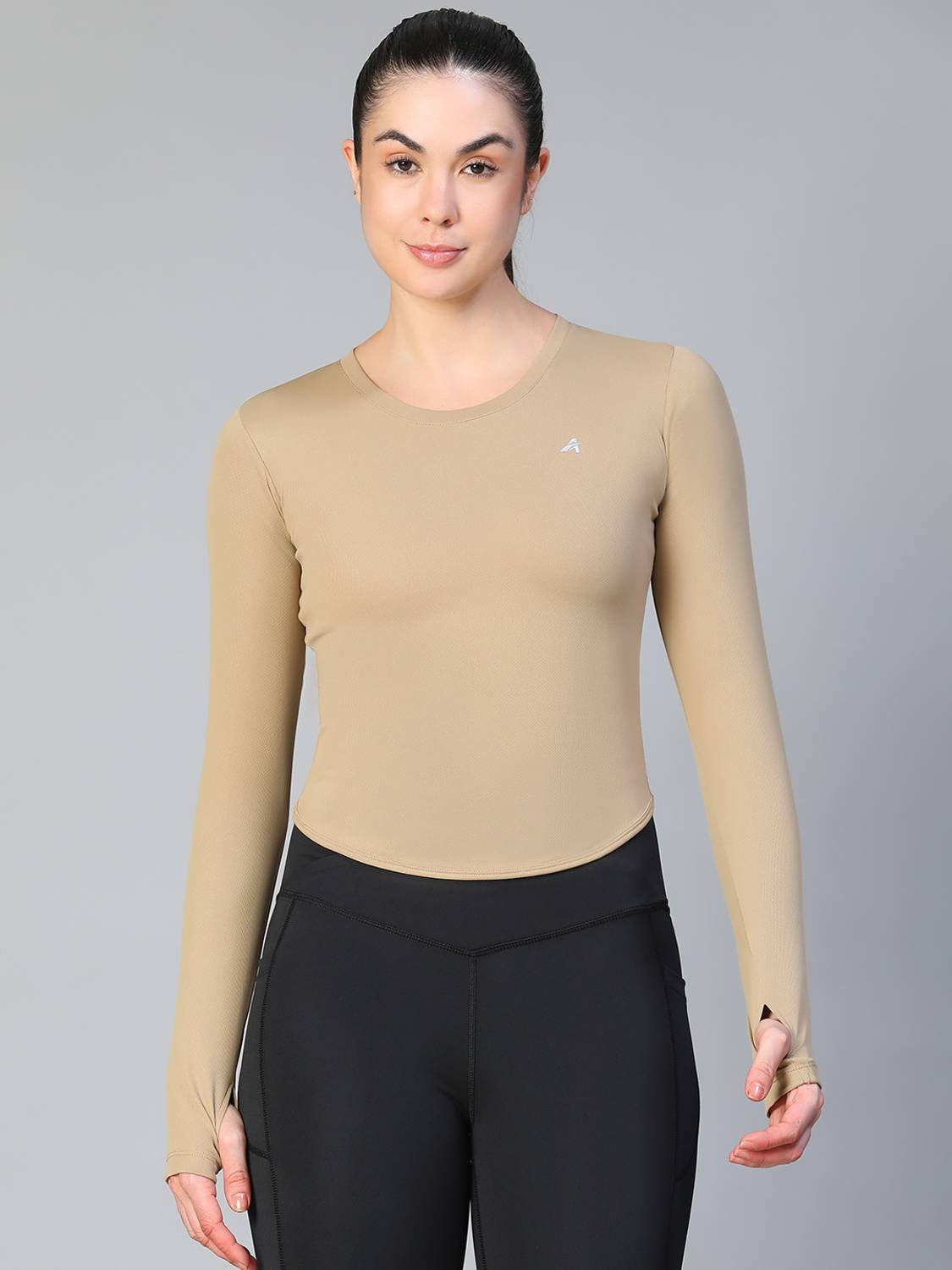 ATHLISIS Washed/Ombre Women Round Neck Beige T-Shirt