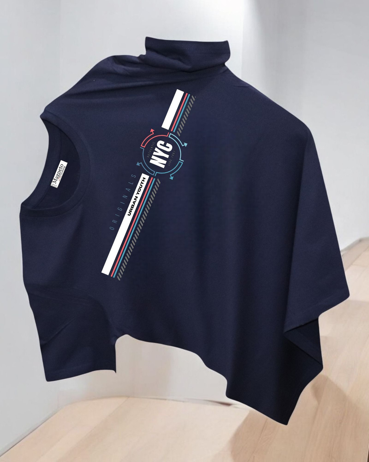 Image of Magneto Printed Men Round Neck Navy Blue T-Shirt