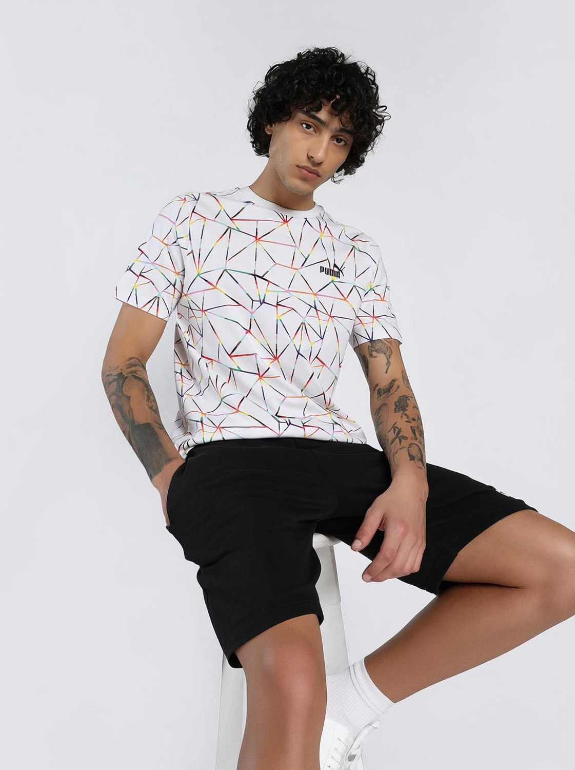 Image of PUMA Printed Men Crew Neck White T-Shirt