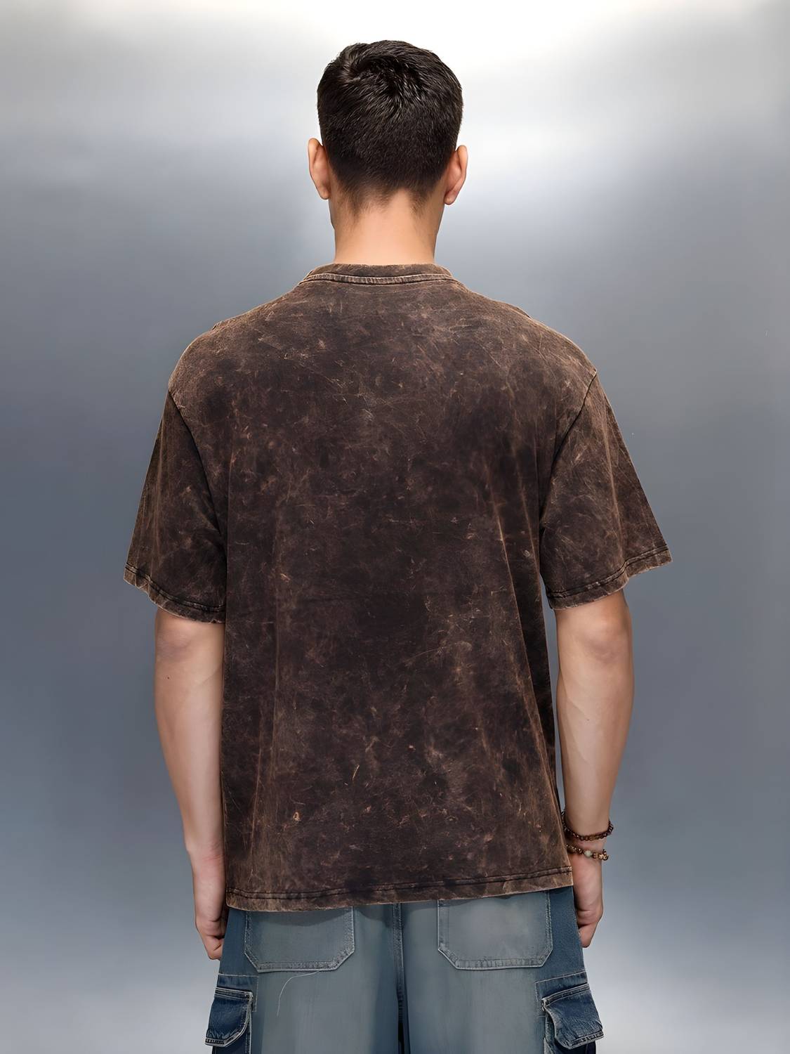 HEXACRAFT Washed Men Round Neck Black, Brown T-Shirt - Buy