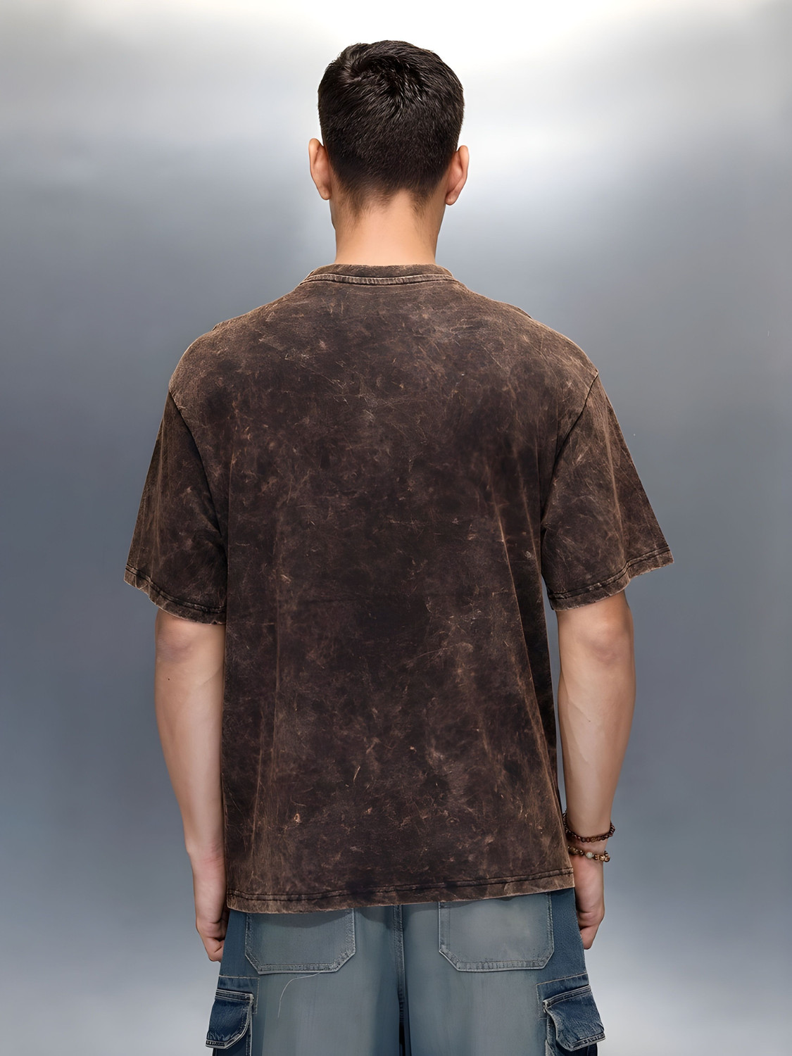 Image of HEXACRAFT Washed Men Round Neck Brown T-Shirt