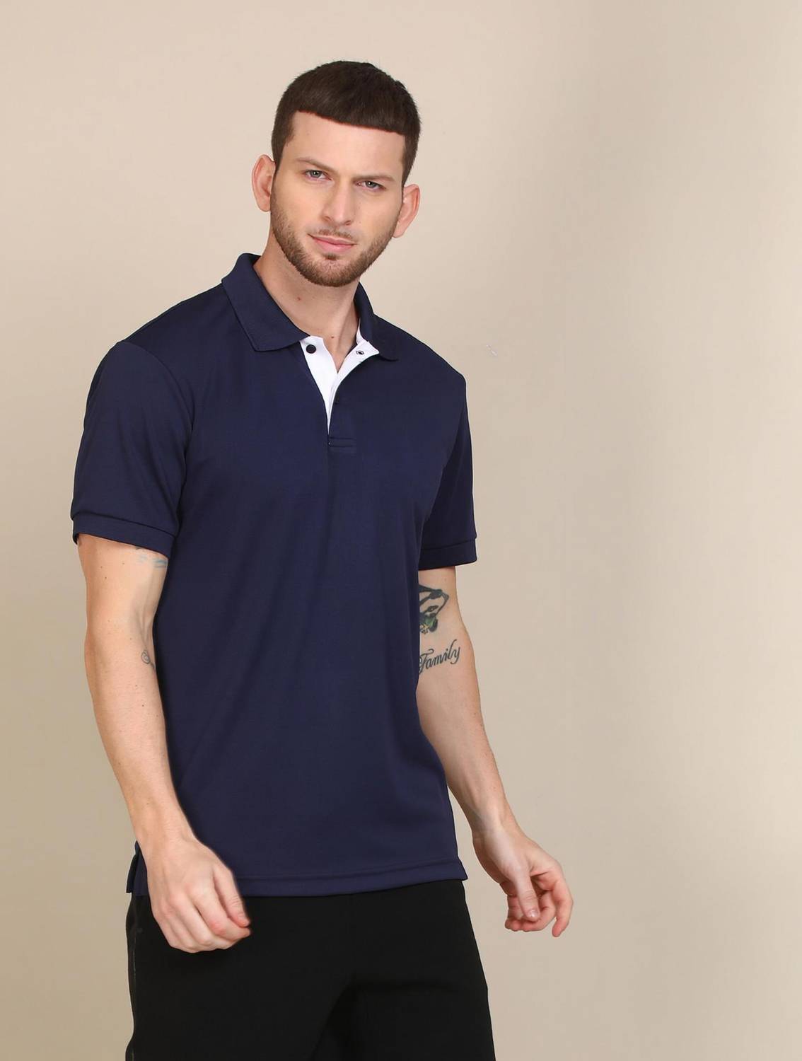 Asics Solid Men Polo Neck Dark Blue T-Shirt
