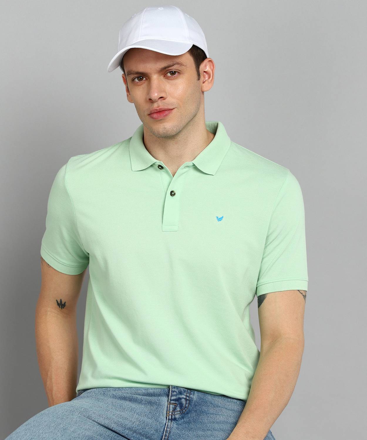 Blackberrys Solid Men Polo Neck Green T-Shirt