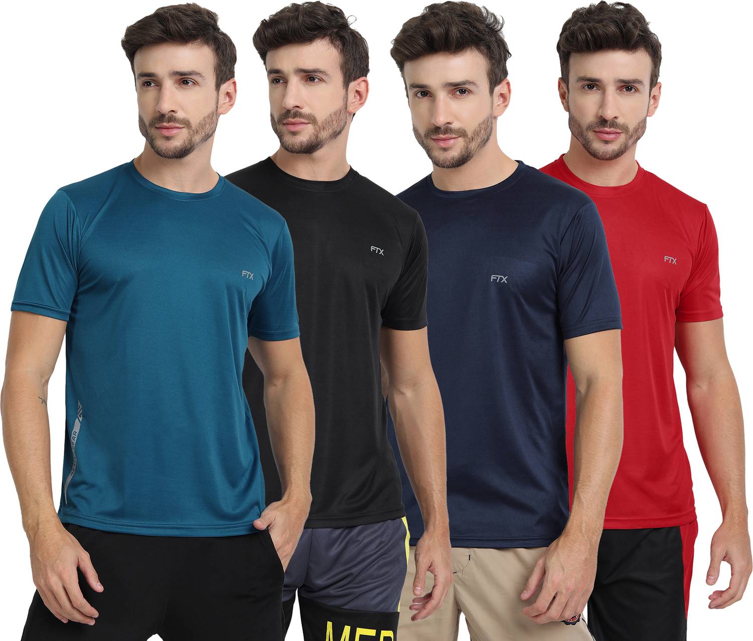 FTX Pack of 4 Men Solid Round Neck Polyester Multicolor T-Shirt