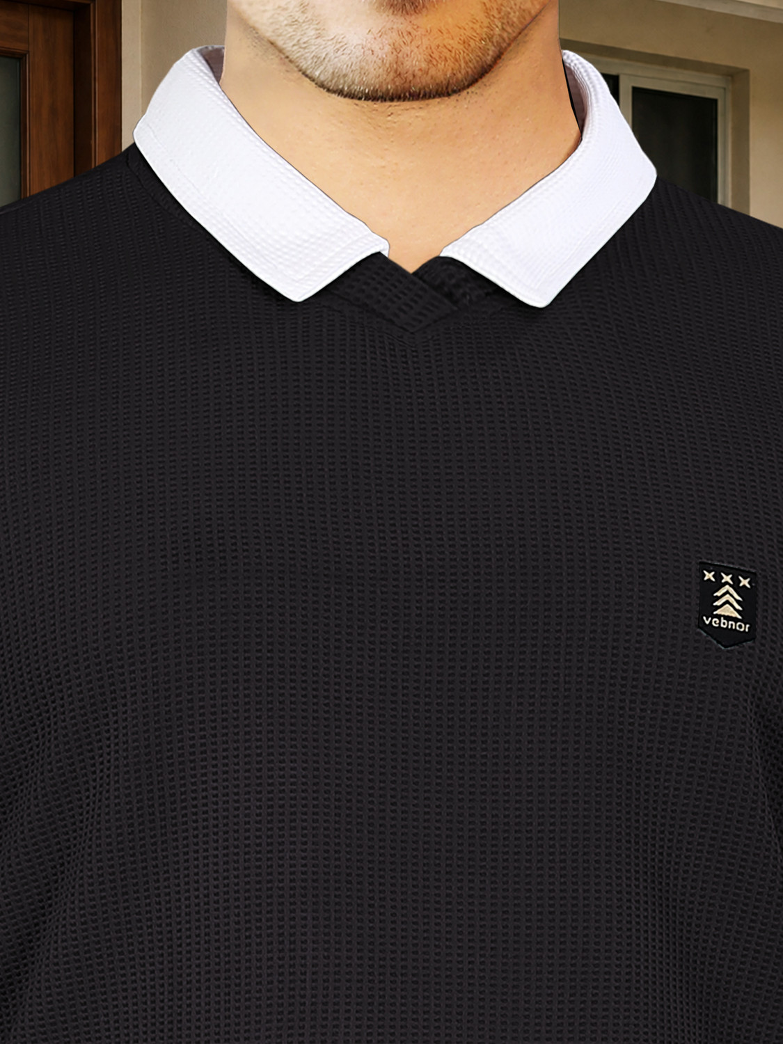Image of VeBNoR Solid Men Polo Neck Black T-Shirt