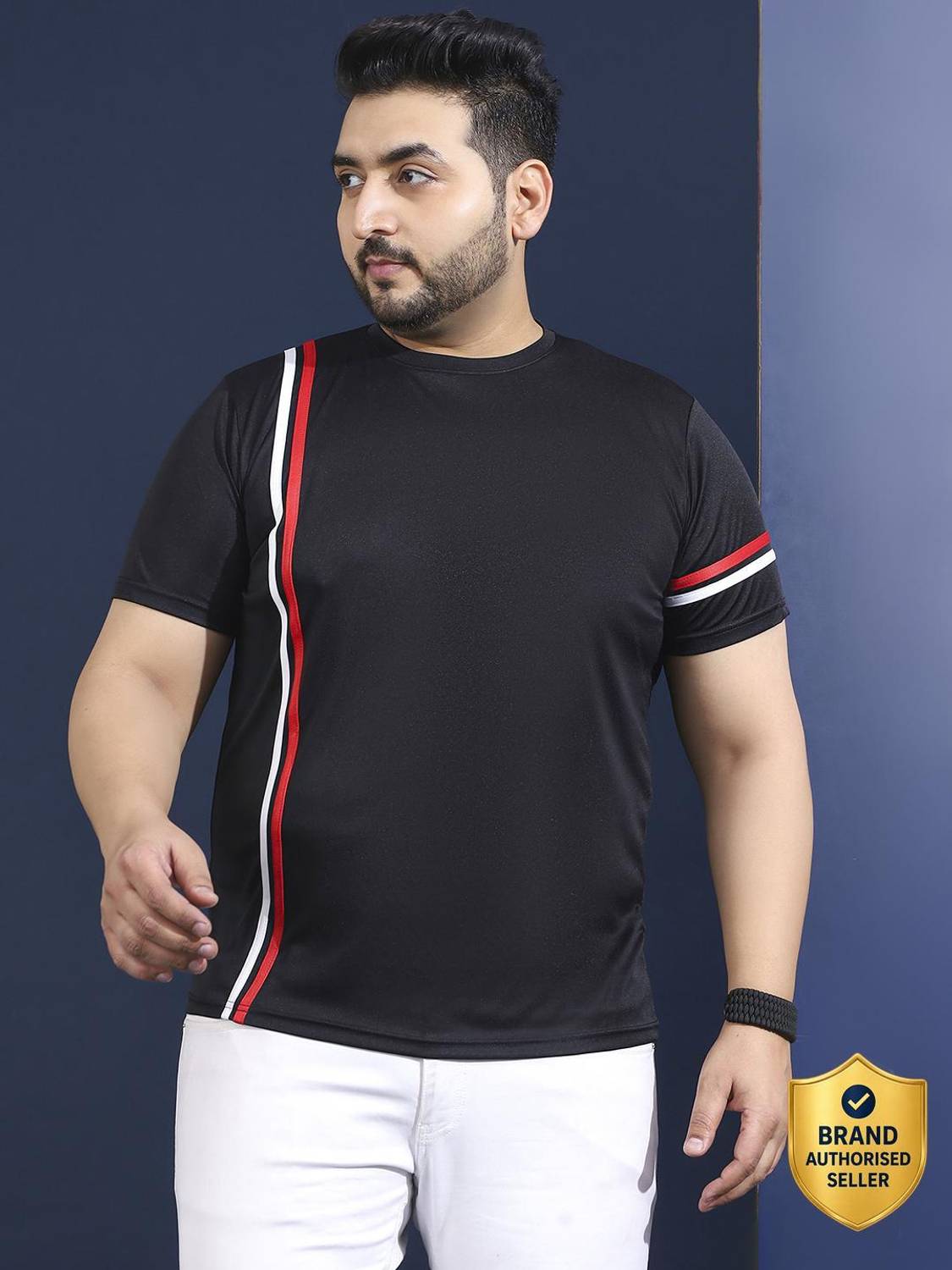 bigbanana Striped Men Round Neck Black T-Shirt