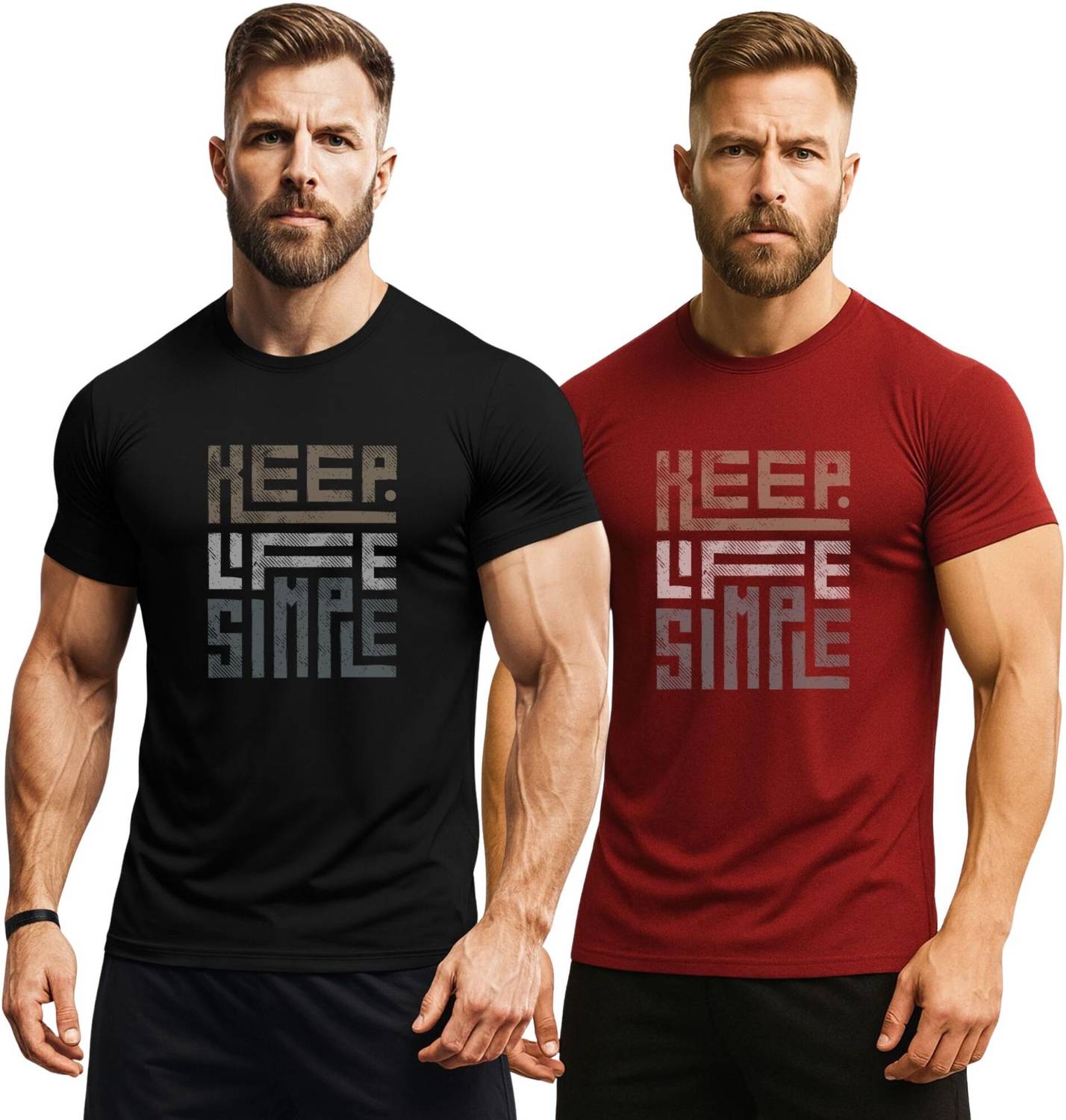 3colors Printed Men Round Neck Black, Maroon T-Shirt