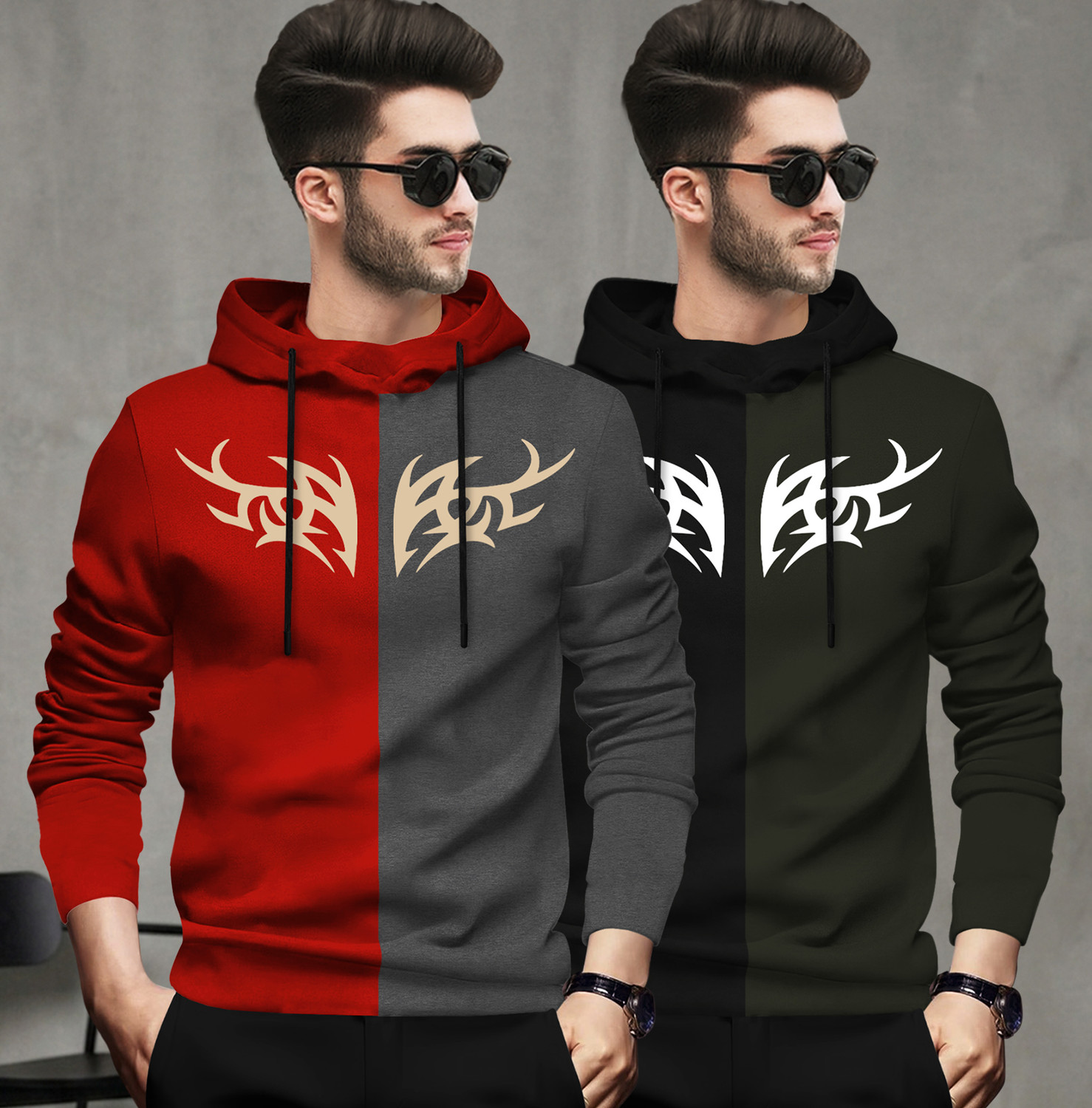 Image of TESSERACT Printed Men Hooded Neck Multicolor T-Shirt