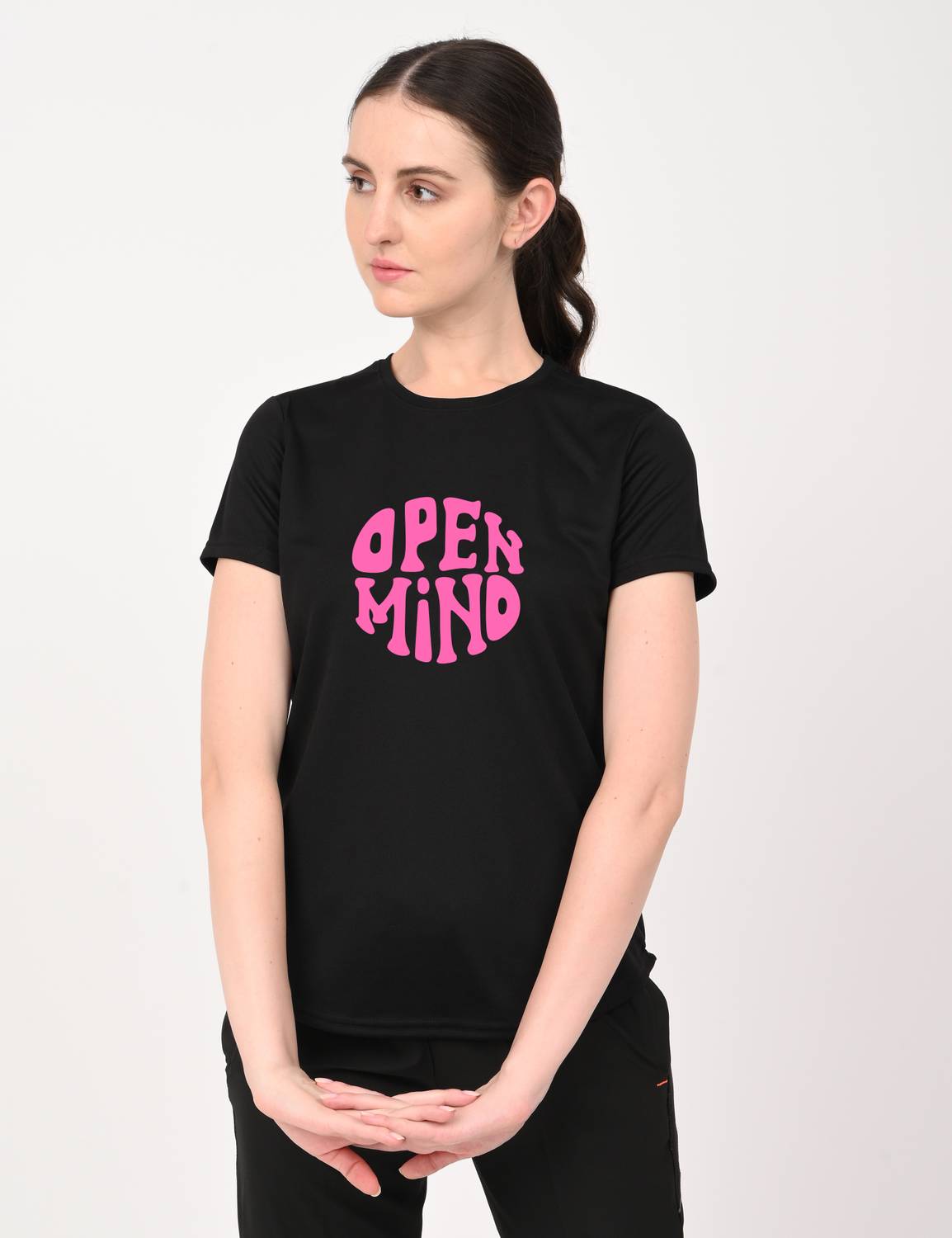 3colors Printed Women Scoop Neck Black T-Shirt