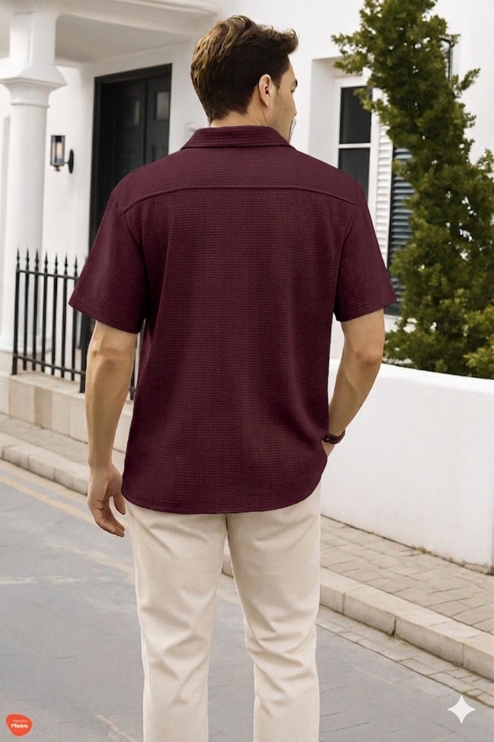 Image of ColorChakra Self Design Men Polo Neck Maroon T-Shirt