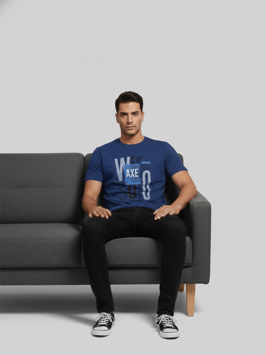 Image of Dollar Printed Men Round Neck Light Blue T-Shirt