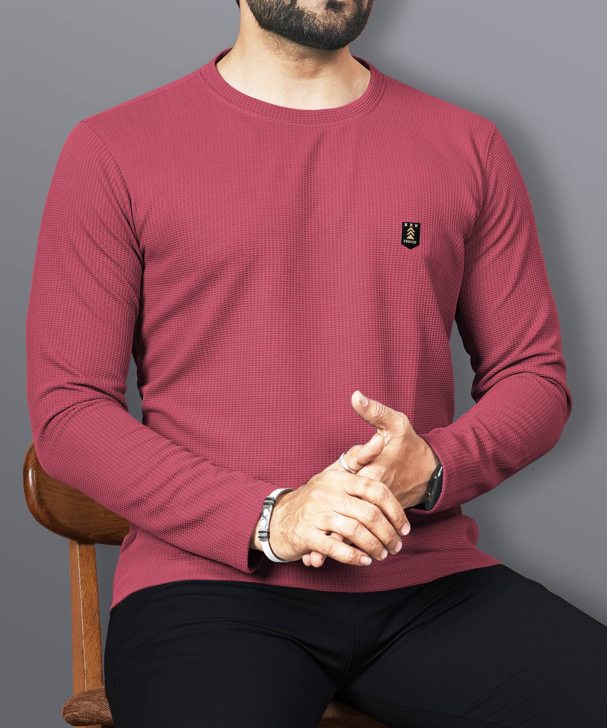 VeBNoR Men Self Design Round Neck Cotton Blend Pink T-Shirt