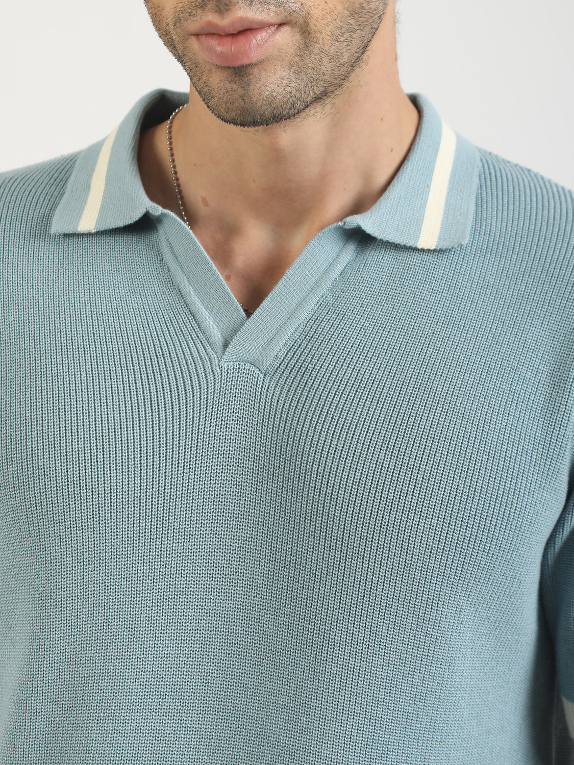 Image of MANIAC Self Design Men Polo Neck Blue T-Shirt