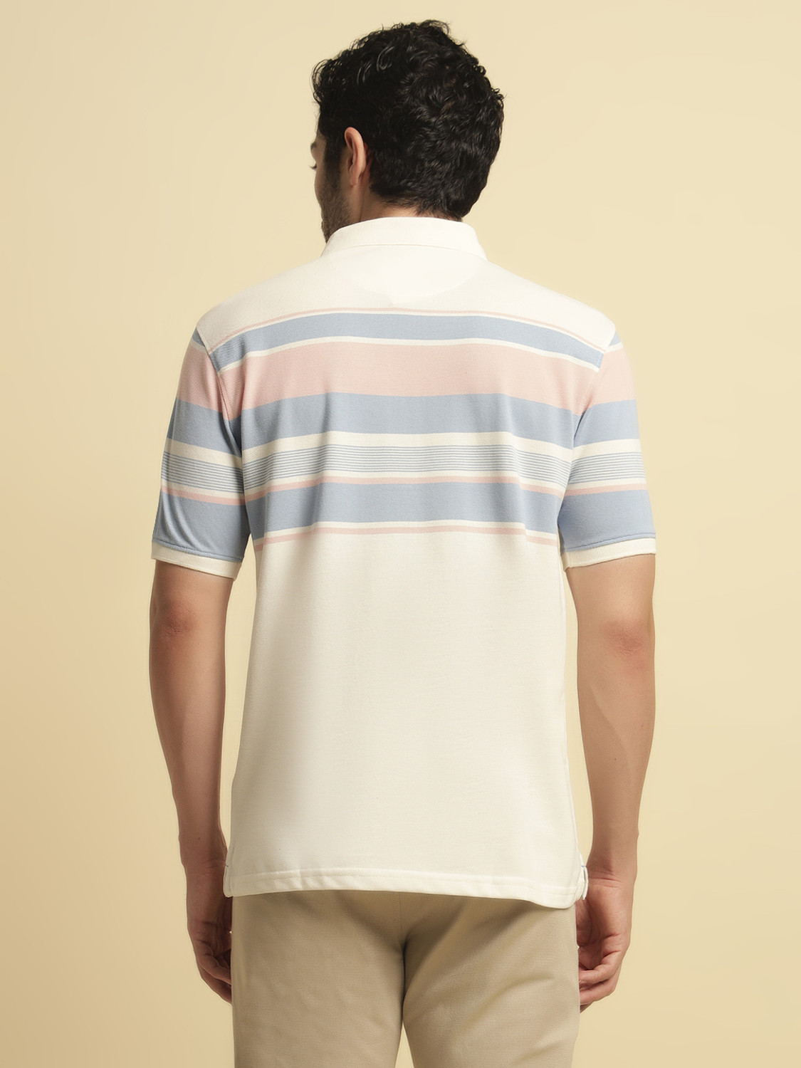 Image of CANTABIL Striped Men Polo Neck White T-Shirt