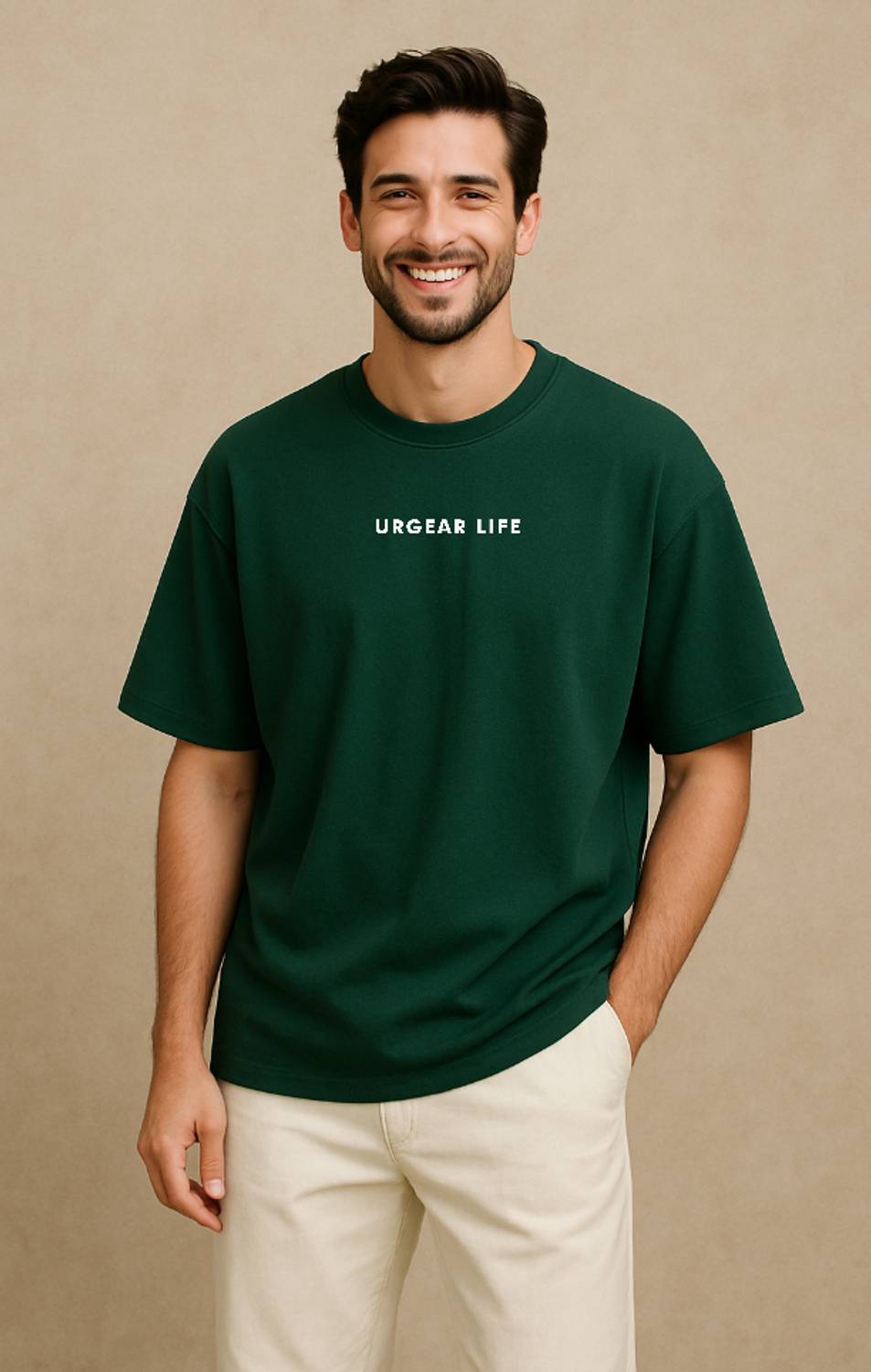 UrGear Men Printed Round Neck Cotton Blend Green T-Shirt
