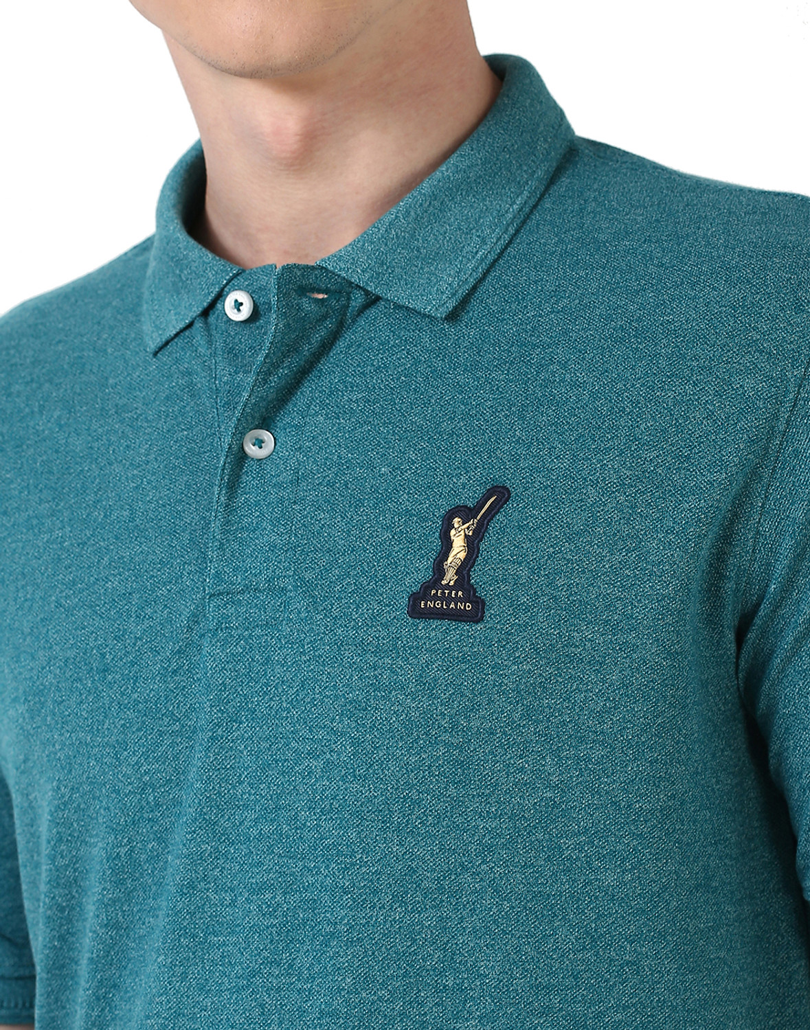 Image of PETER ENGLAND Solid Men Polo Neck Blue T-Shirt
