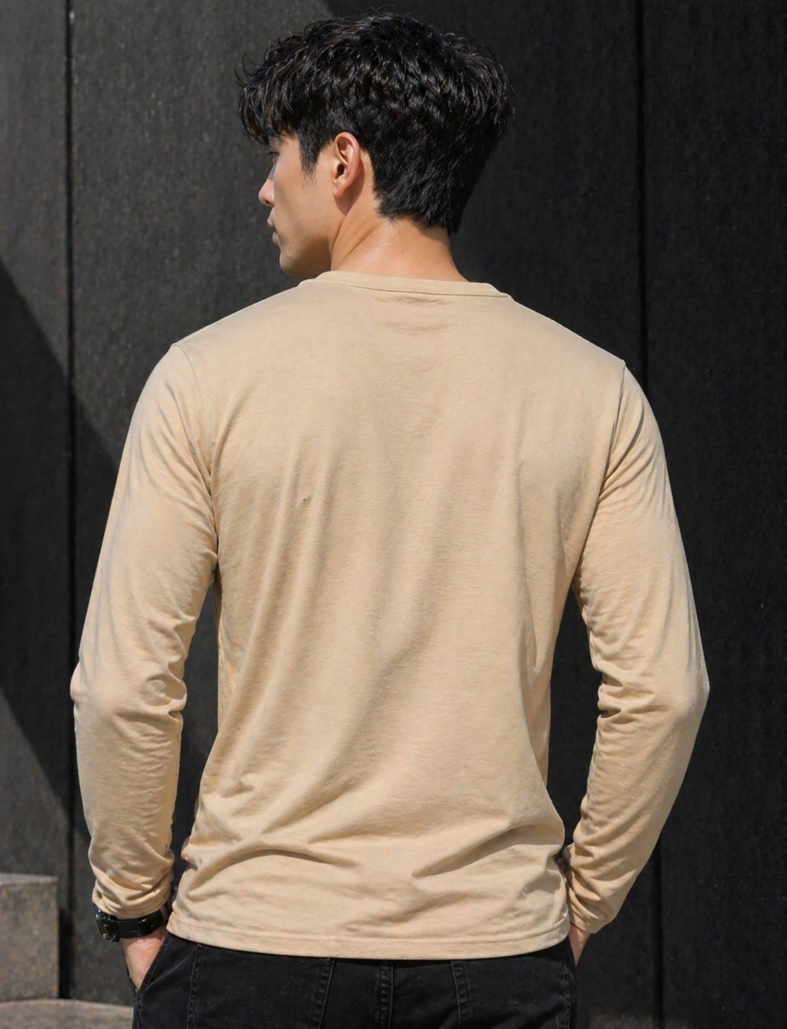 Creation London Hills Men Beige Henley Neck T-Shirt - Image 2
