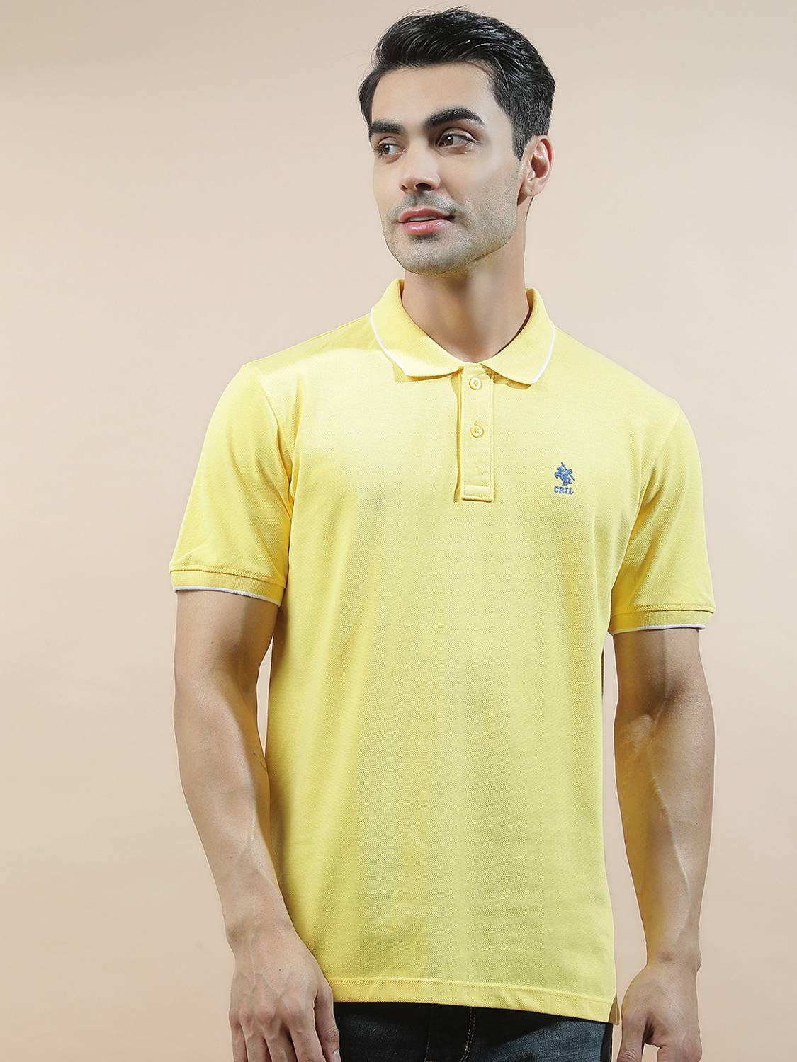 CANTABIL Solid Men Polo Neck Yellow T-Shirt