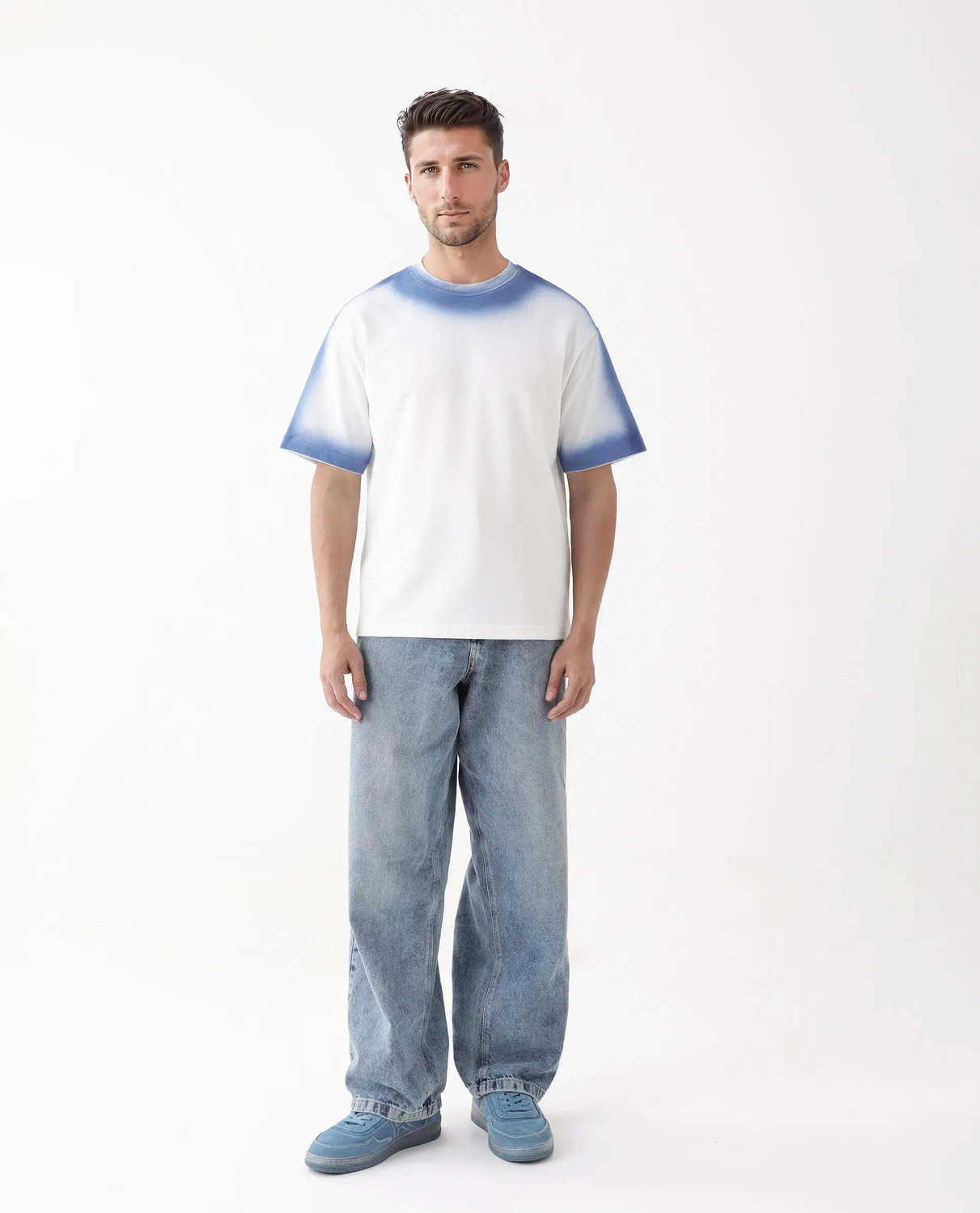 Image of RARE RABBIT Tie & Dye Men Round Neck White T-Shirt