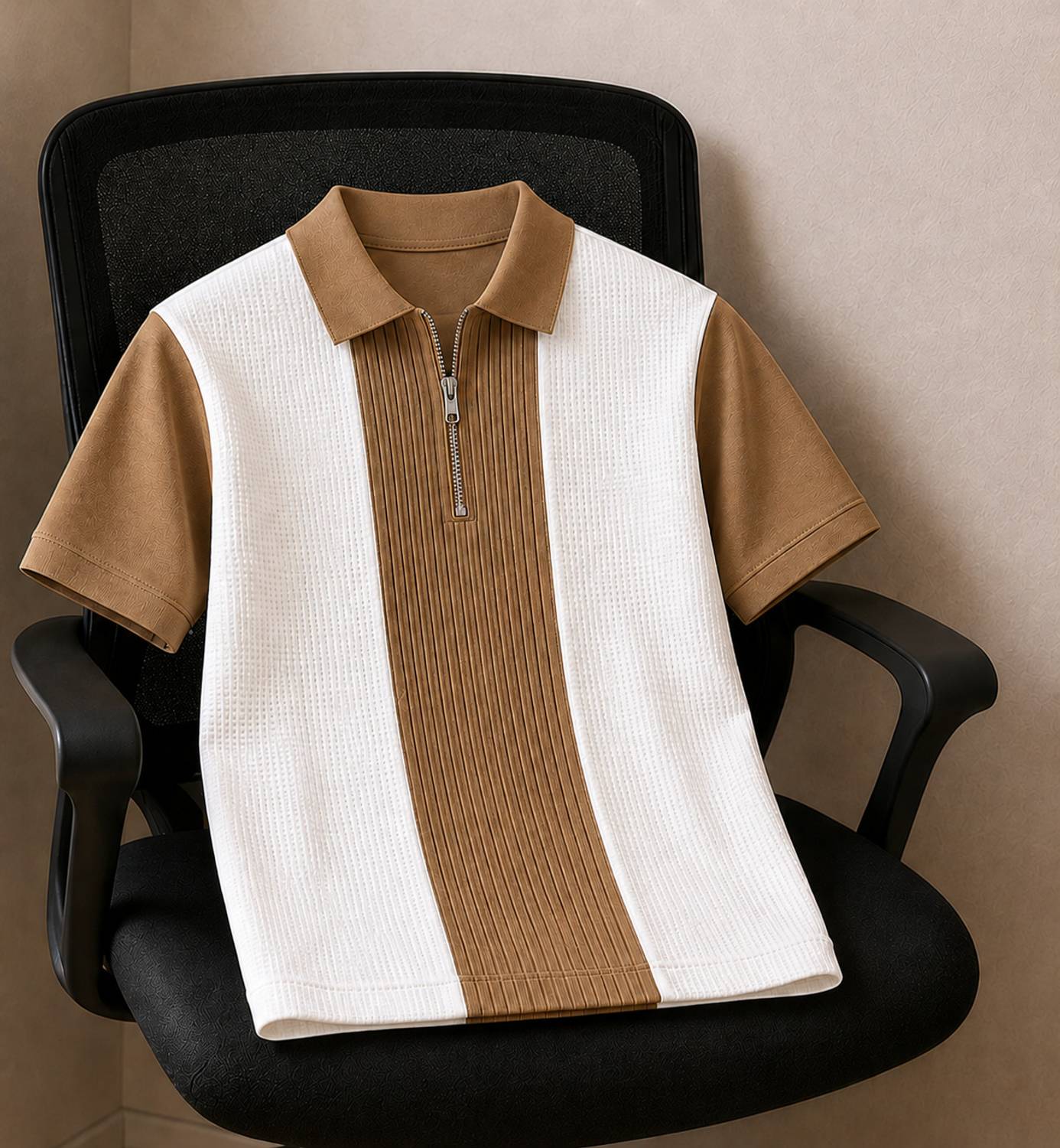 Try This Men Self Design Polo Neck Cotton Blend Brown, Multicolor