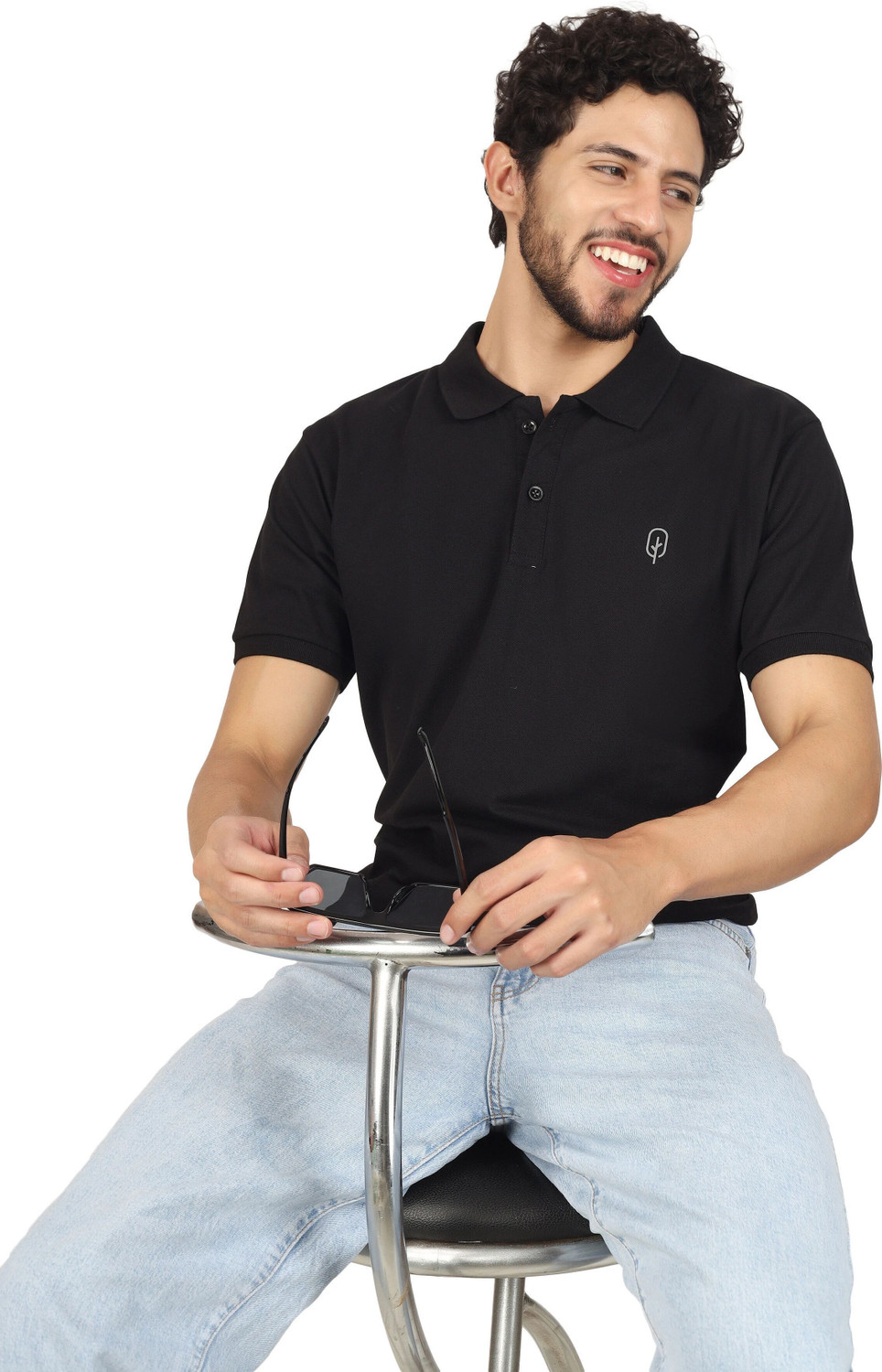 Image of BlueFicus Solid Men Polo Neck Black T-Shirt