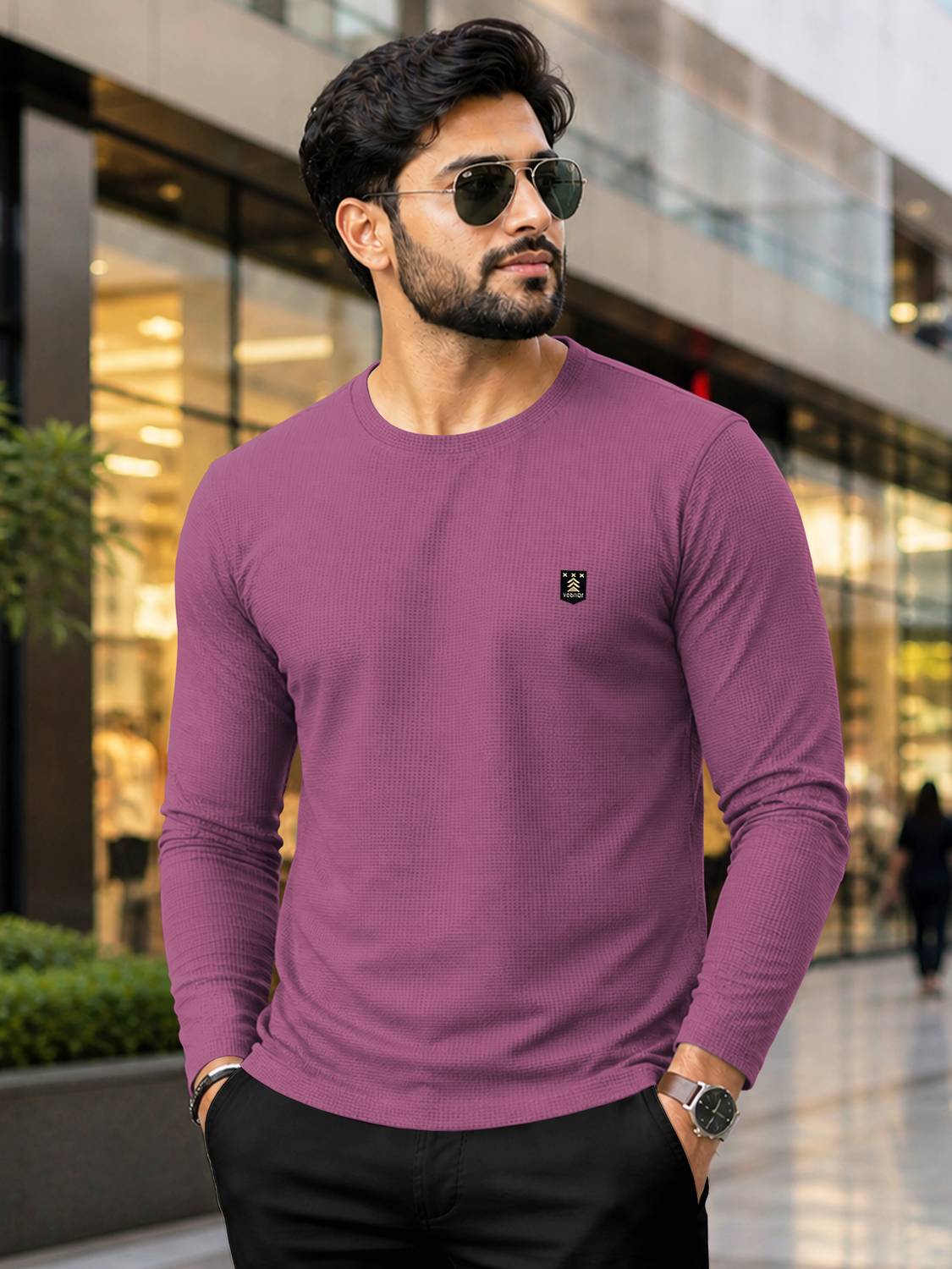 VeBNoR Men Solid Round Neck Cotton Blend Purple T-Shirt