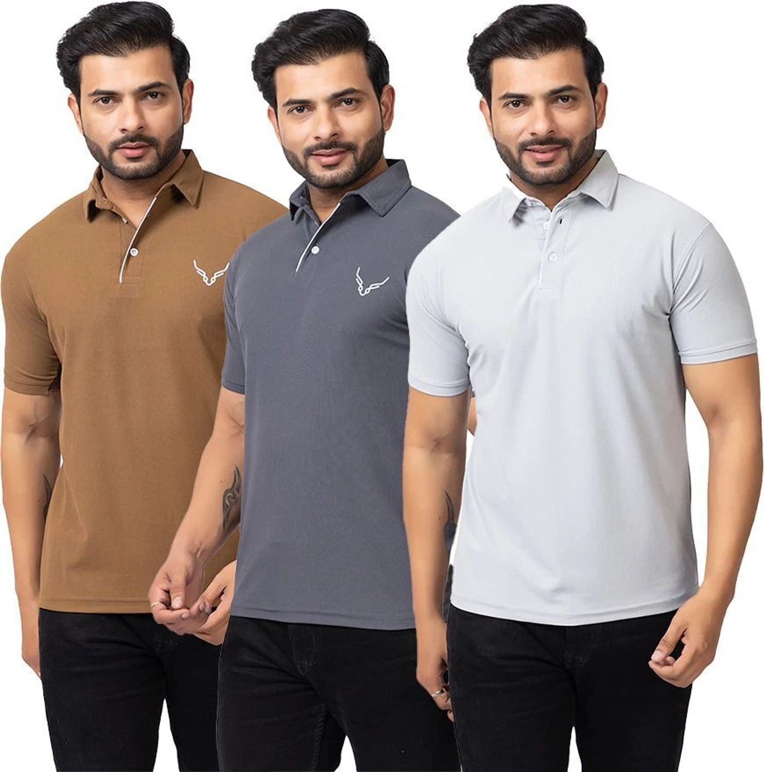 Image of BUFFARO Solid Men Polo Neck Multicolor T-Shirt