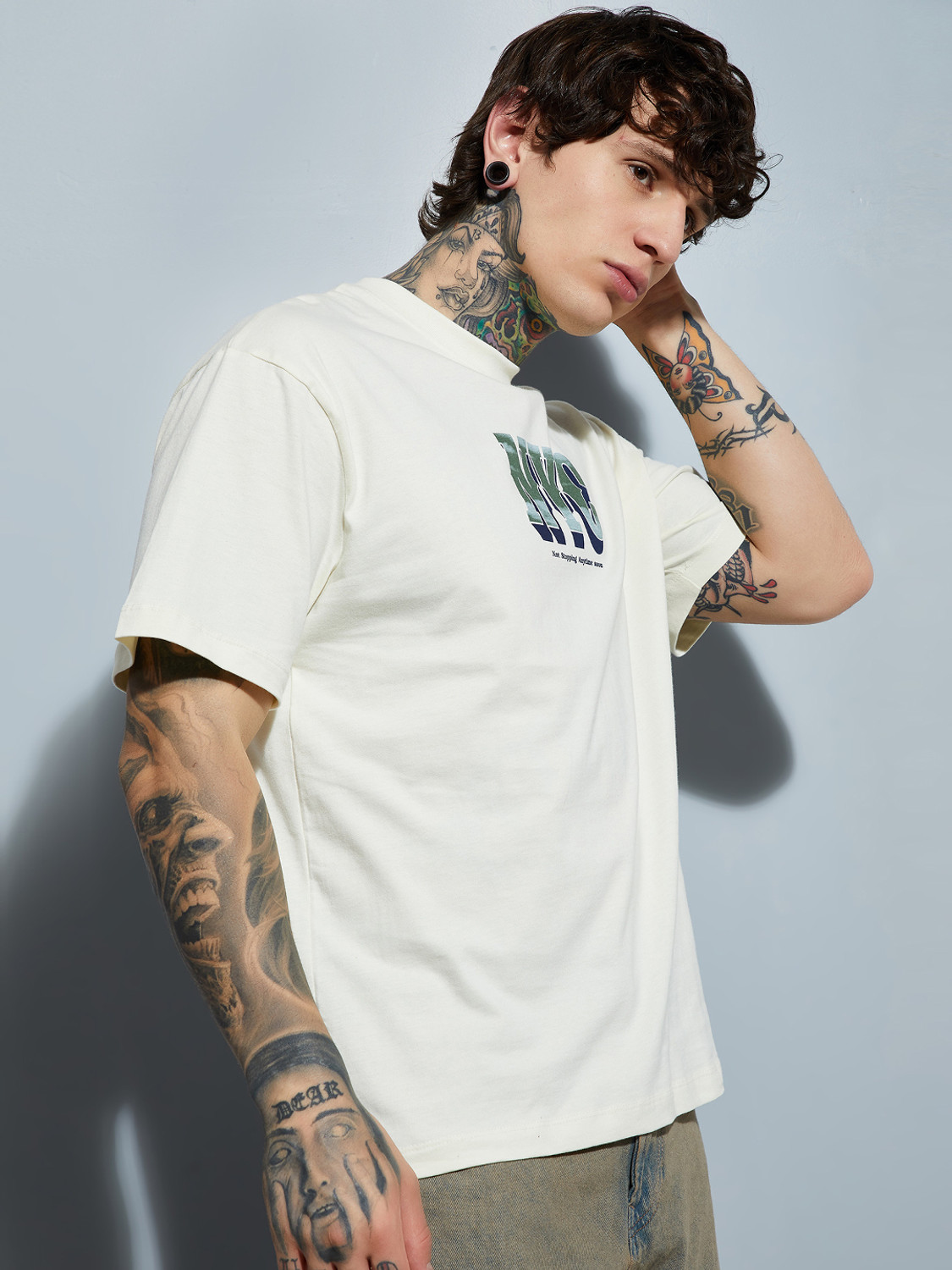 Image of MAX Printed Men Round Neck White T-Shirt