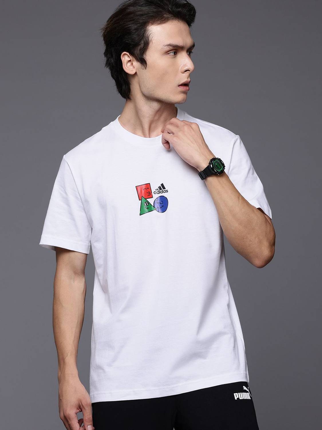 ADIDAS Graphic Print Men Crew Neck White T-Shirt