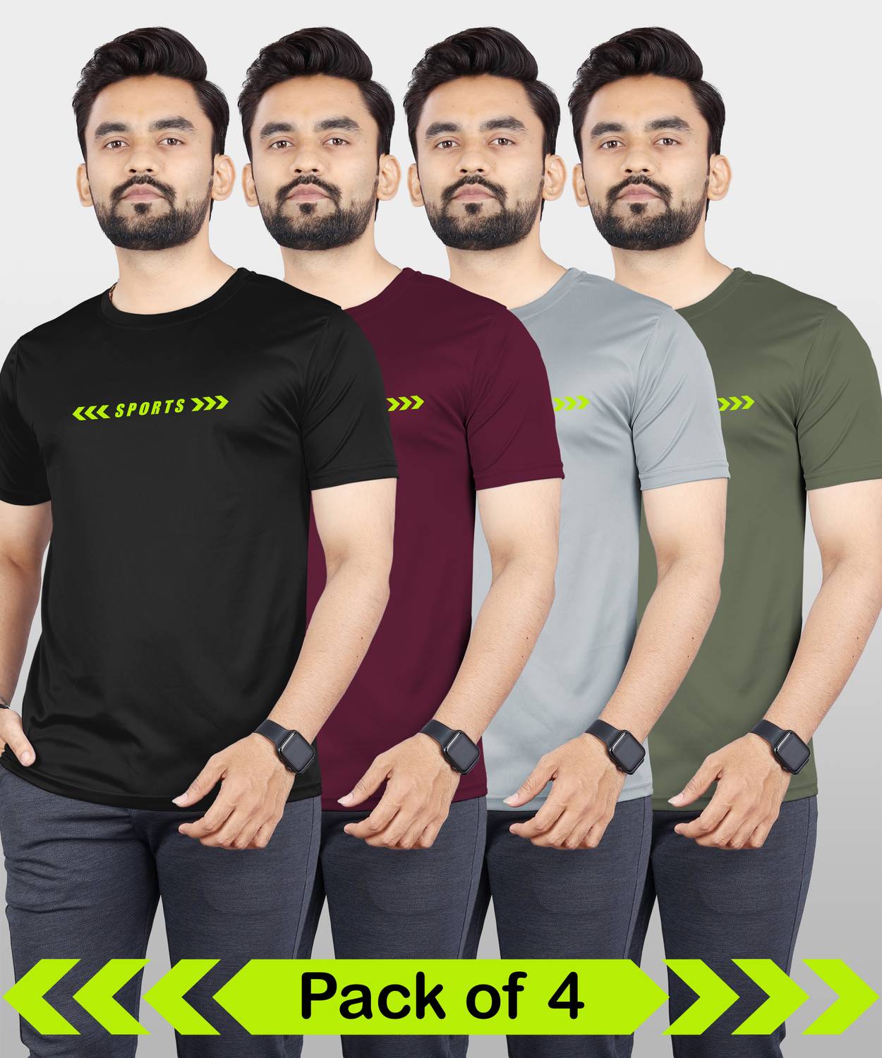 VeBNoR Pack of 4 Men Self Design Round Neck Polyester Black, Maro