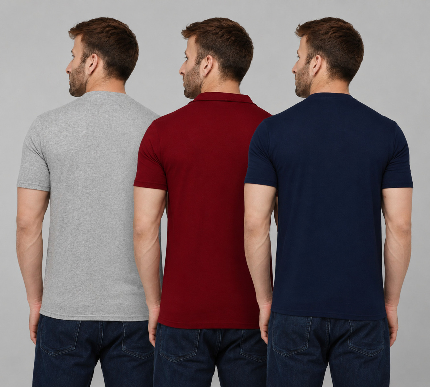Image of London Hills Solid Men Round Neck Multicolor T-Shirt