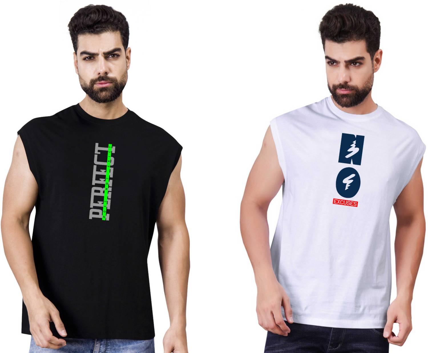 I&D Pack of 2 Men Graphic Print Round Neck Pure Cotton Multicolor