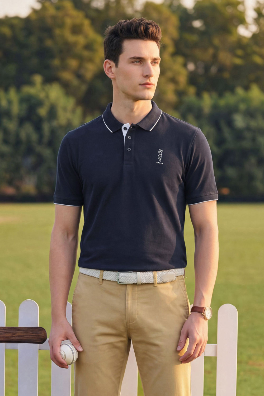 Image of PETER ENGLAND Printed Men Polo Neck Dark Blue T-Shirt