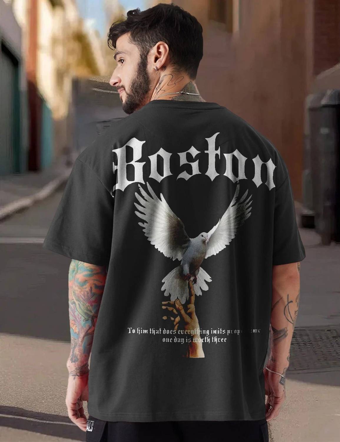 Force Men Printed Round Neck Cotton Blend Black T-Shirt