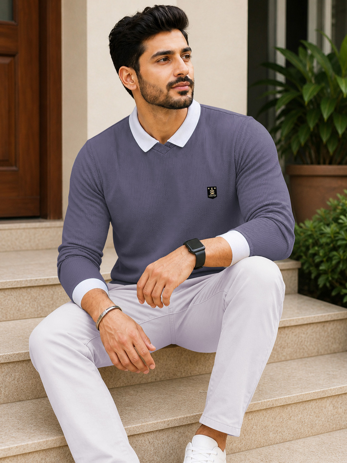 Image of VeBNoR Solid Men Polo Neck Blue T-Shirt