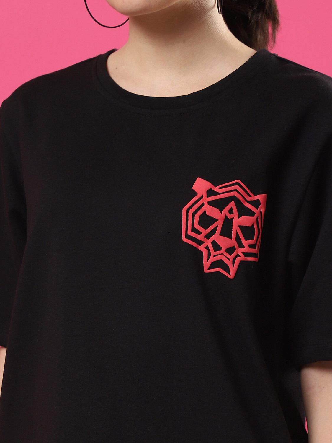 Image of RIGO Printed Women Round Neck Black T-Shirt