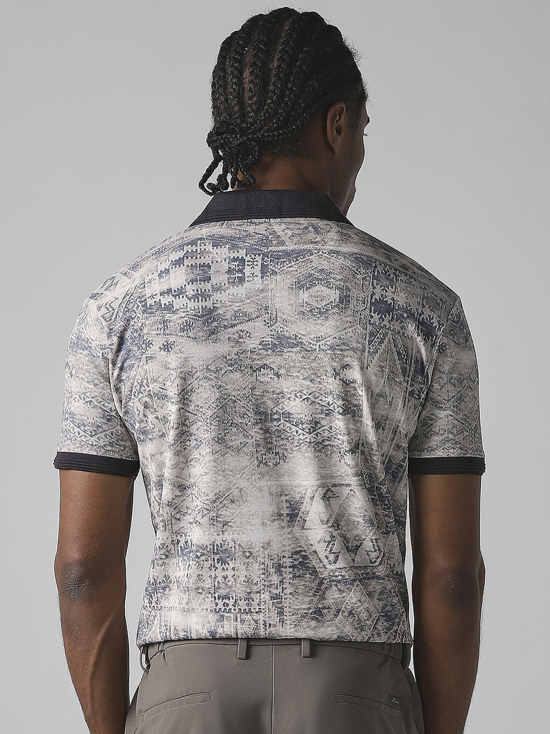 Image of MUFTI Printed Men Polo Neck Beige T-Shirt
