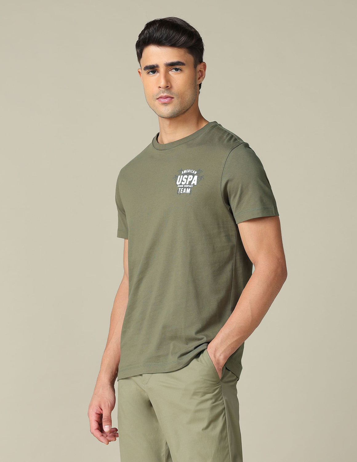 Image of U.S. Polo Assn. Denim Co. Graphic Print Men Crew Neck Green T-Shirt