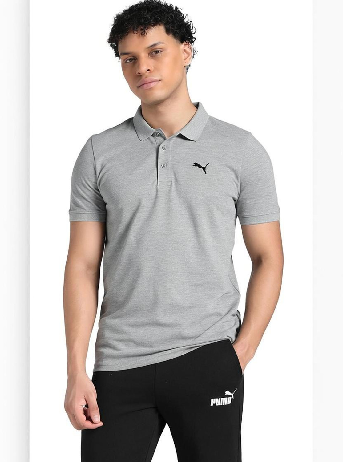 Image of PUMA Printed Men Polo Neck Grey T-Shirt