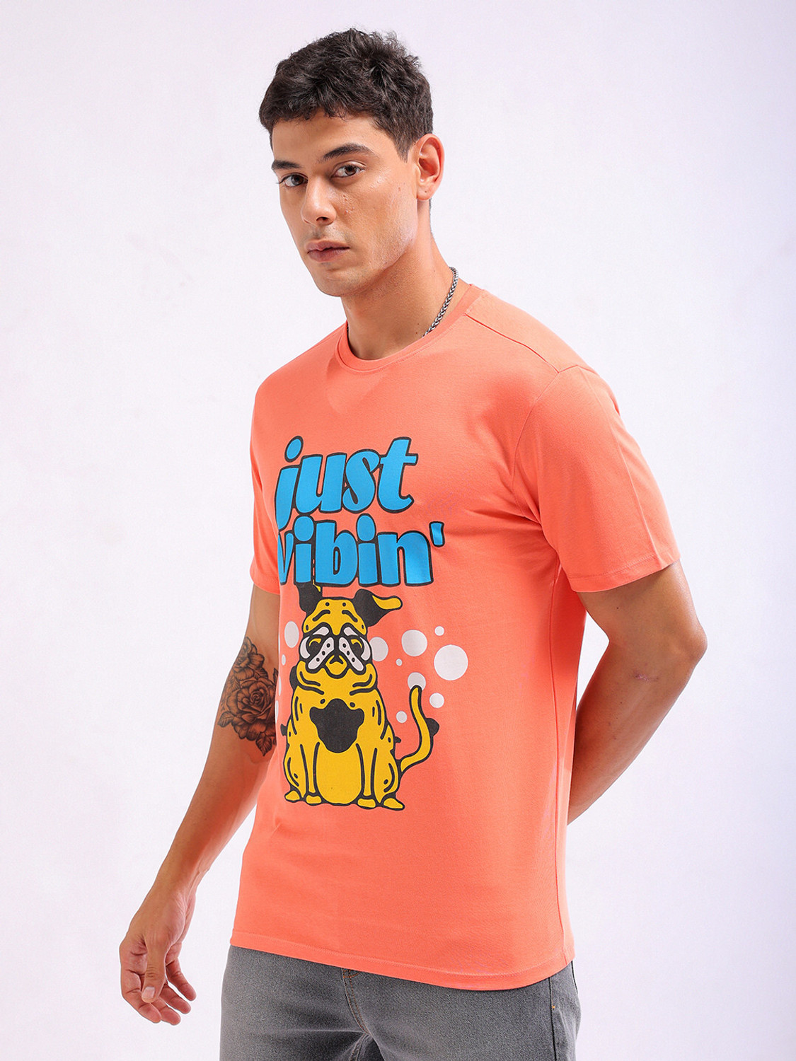 Image of The Indian Garage Co. Graphic Print Men Crew Neck Orange T-Shirt